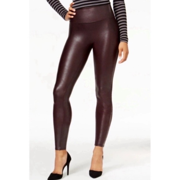 SPANX Pants - Spanx Faux Leather Leggings Wine Burgundy High Rise XL Sleek Boho Minimalist Mod